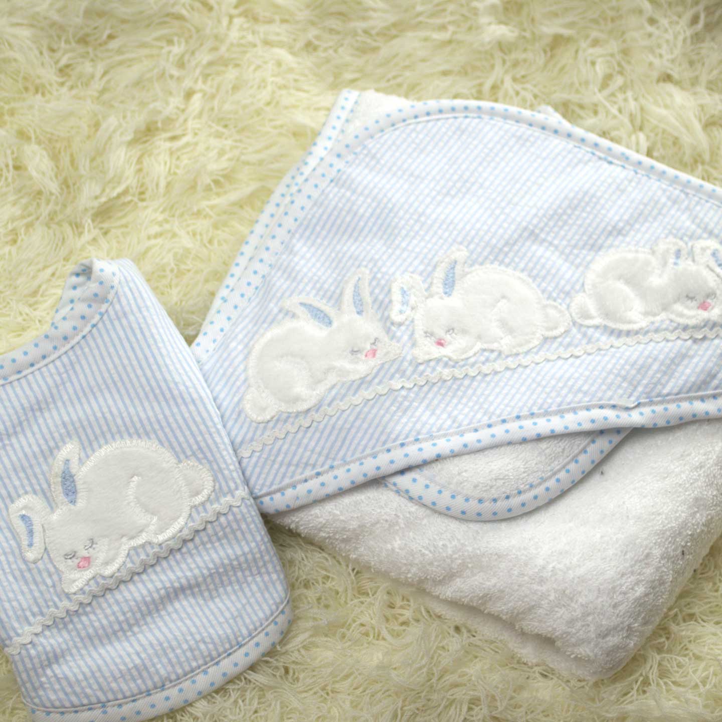 Bunnies Hooded Towel, Washcloth & Bib Set