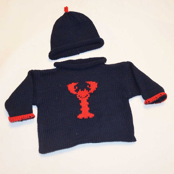 Handknit Lobster Sweater and Hat
