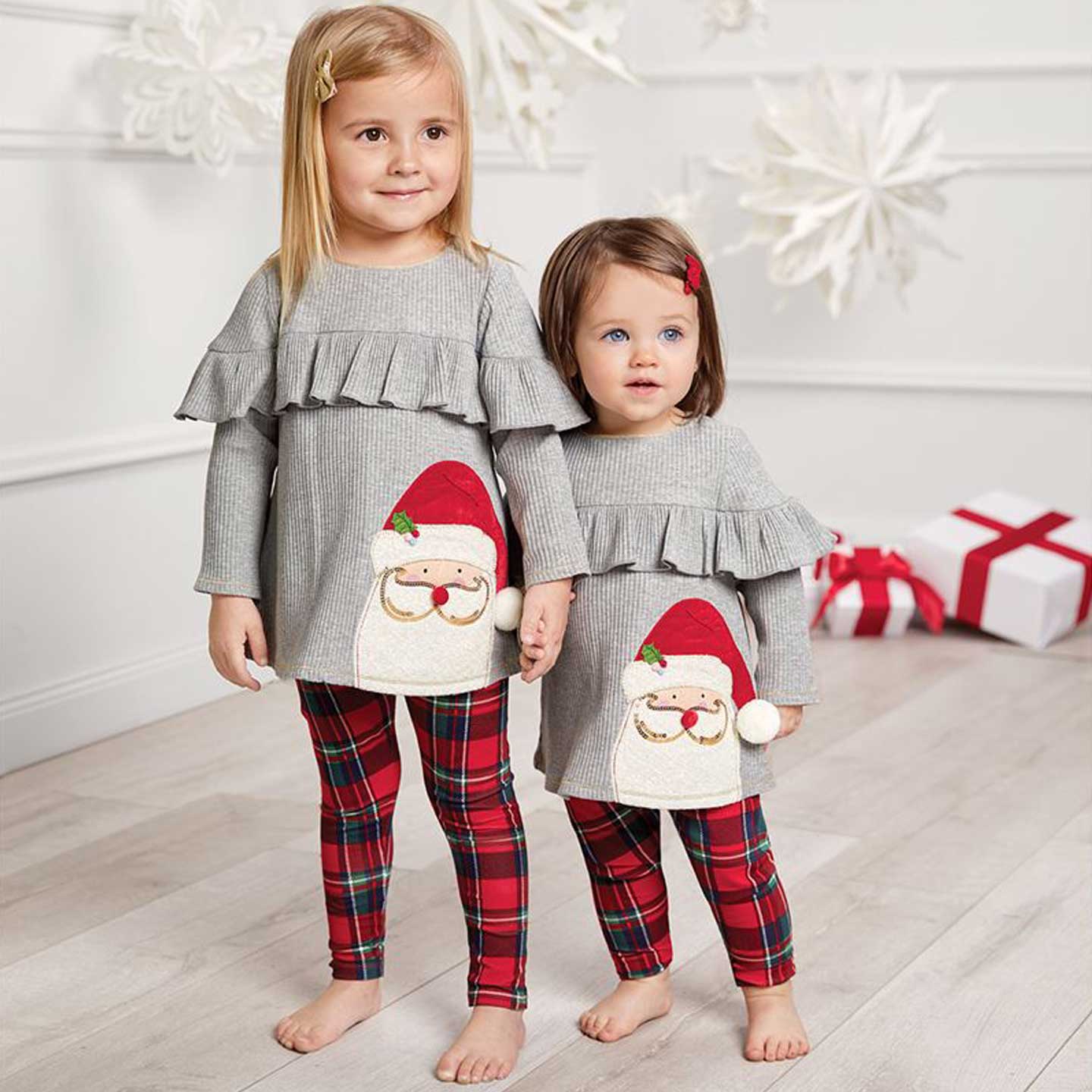 Santa Ruffle Tunic and Tartan Legging Set