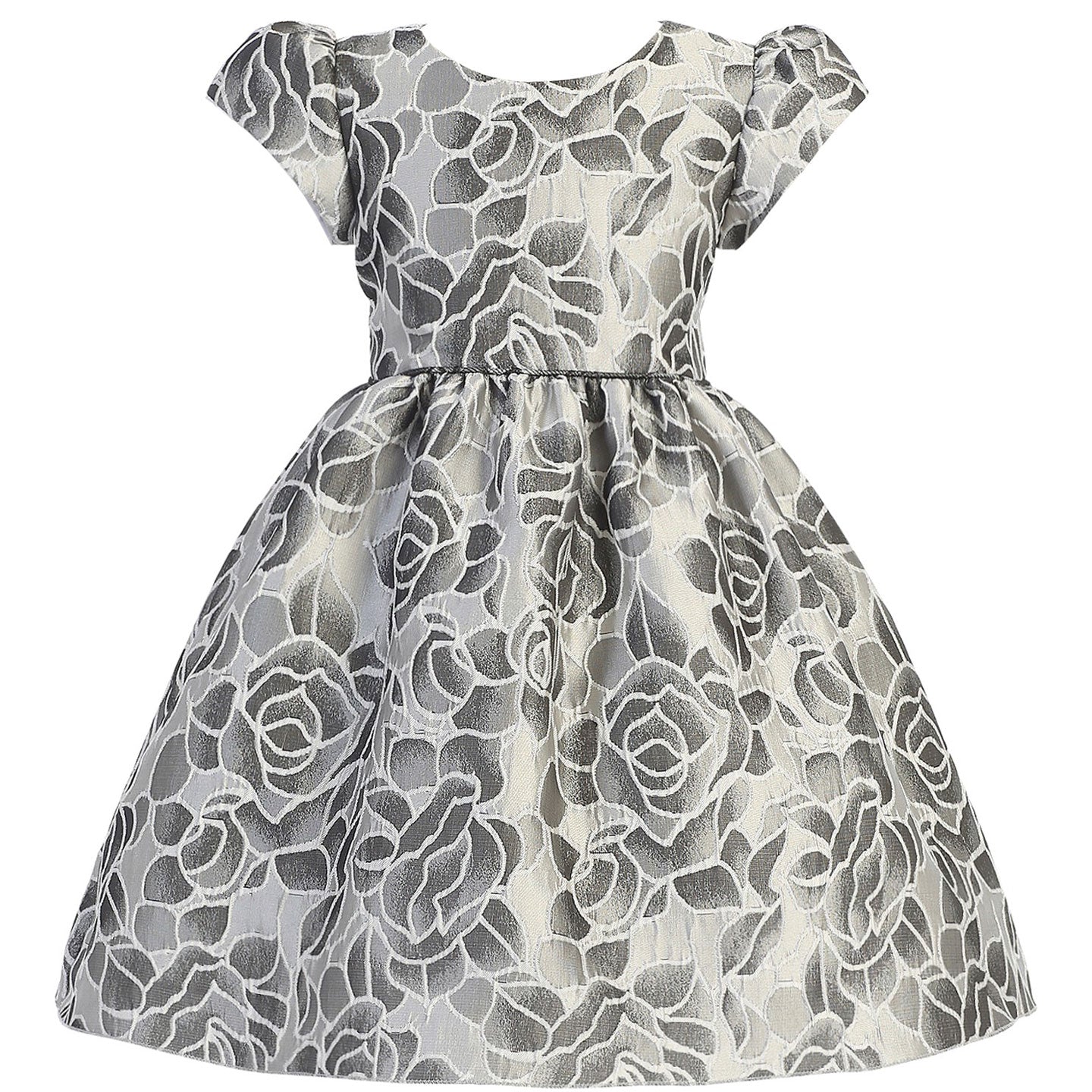Silver Floral Jacquard Dress and Hair Bow
