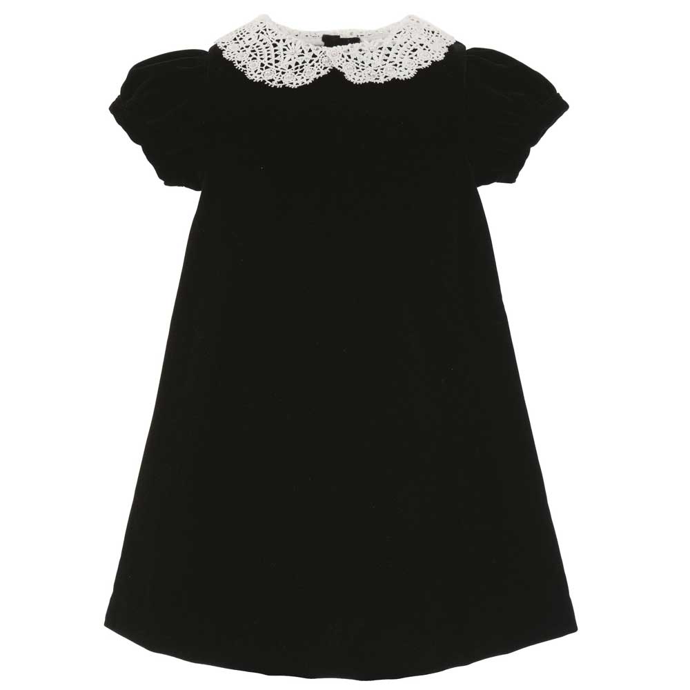 Short Sleeve Black Velvet Dress with Lace Collar 6 Short Sleeve Black Velvet Dress with Lace Collar 6