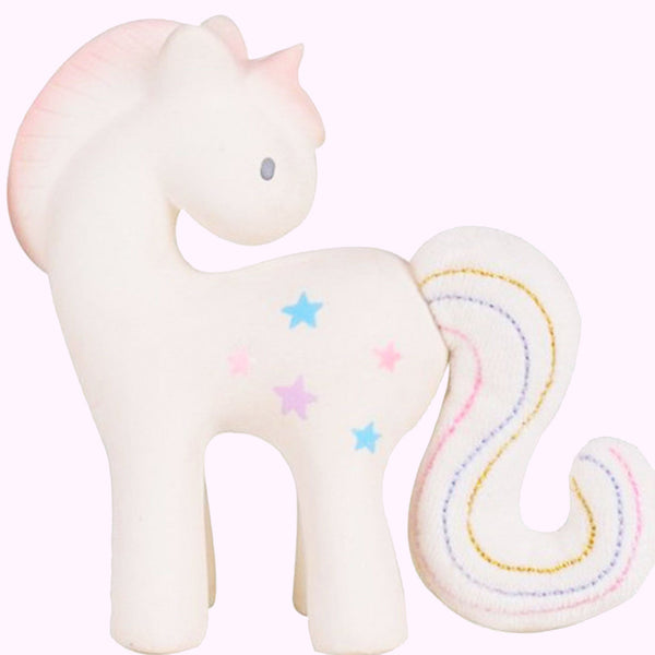 Unicorn Rubber Baby Teether and Rattle in Giftbox